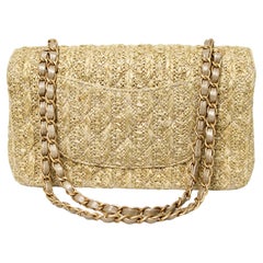 Chanel Beige Quilted Raffia Classic Double Flap Handbag circa 2017