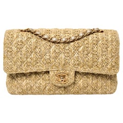 Chanel Beige Quilted Raffia Classic Double Flap Handbag circa 2017