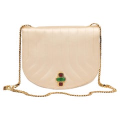 Chanel Beige Quilted Satin Vintage Bijoux Half Moon Mini Flap Bag