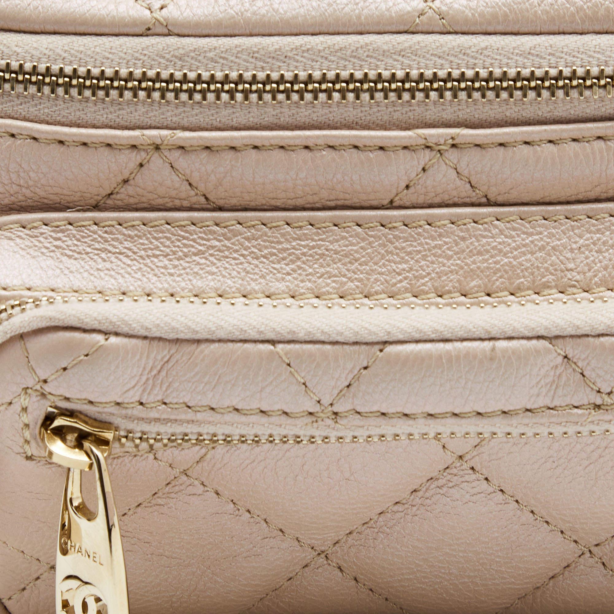 Chanel Beige Quilted Shimmer Leather Fanny Pack Waistbelt Bag 7