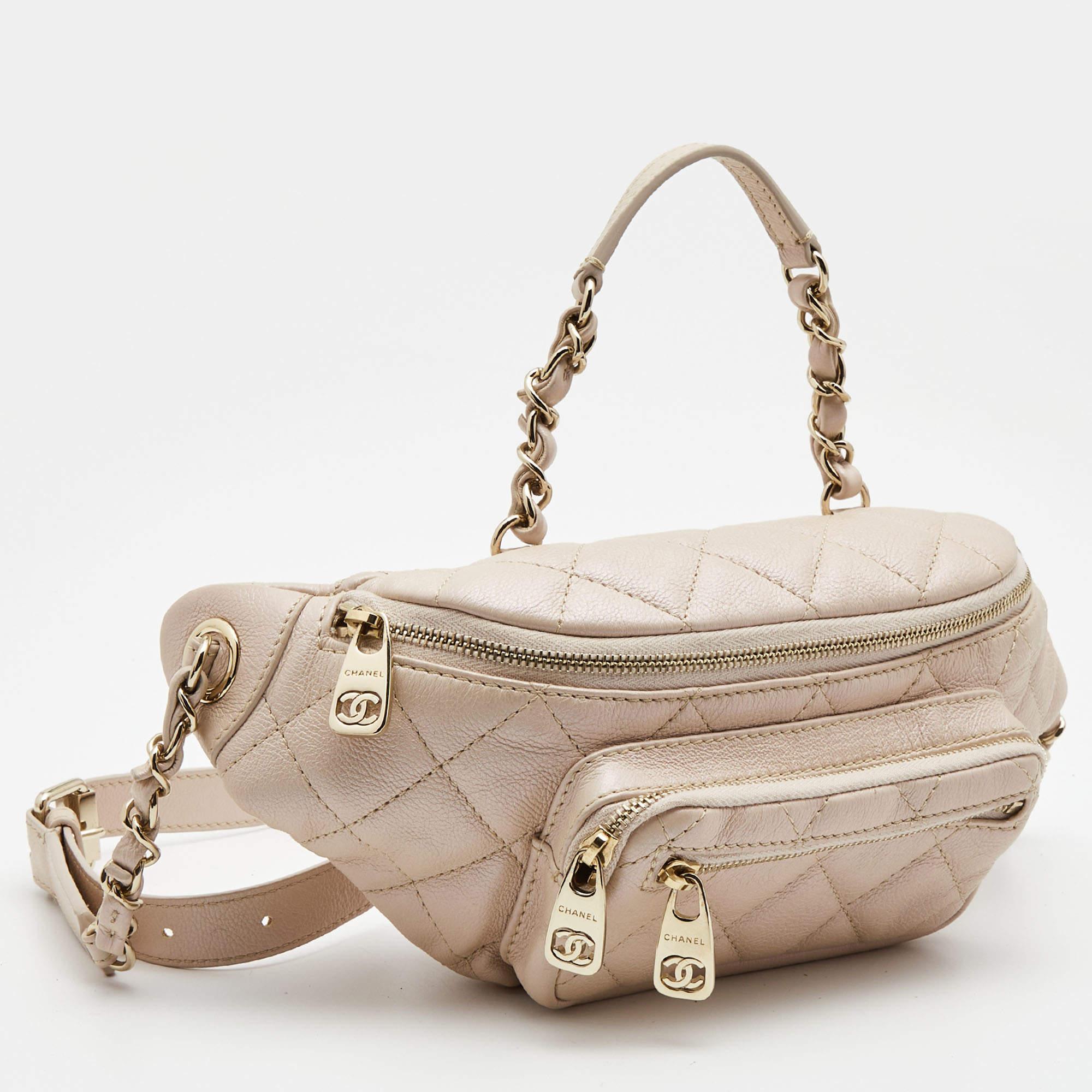 Women's or Men's Chanel Beige Quilted Shimmer Leather Fanny Pack Waistbelt Bag