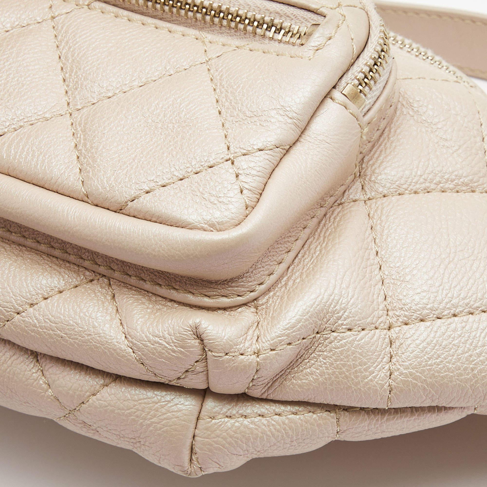 Chanel Beige Quilted Shimmer Leather Fanny Pack Waistbelt Bag 2
