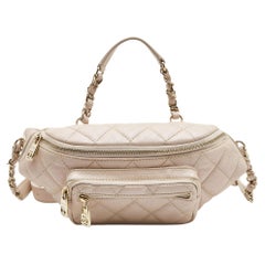 Chanel Beige Quilted Shimmer Leather Fanny Pack Waistbelt Bag