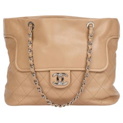 Chanel Beige Quilted & Smooth Calfskin Leather Classic Shoulder Tote