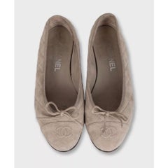 Chanel Beige Quilted Suede Ballet Flats Sz.38
