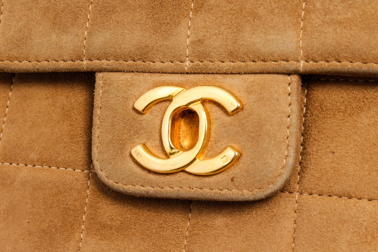 Chanel Beige Quilted Suede Chocolate Bar CC Top Handle Bag (CC Snap Replaced) 1