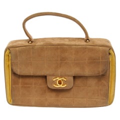 Chanel Beige Quilted Suede Chocolate Bar CC Top Handle Bag (CC Snap Replaced)