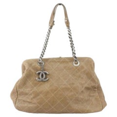 Chanel Beige Quilted Suede Vintage Chain Tote Bag