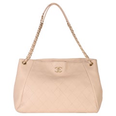 Chanel Beige Quilted Supple Calfskin Rock Shopping Tote