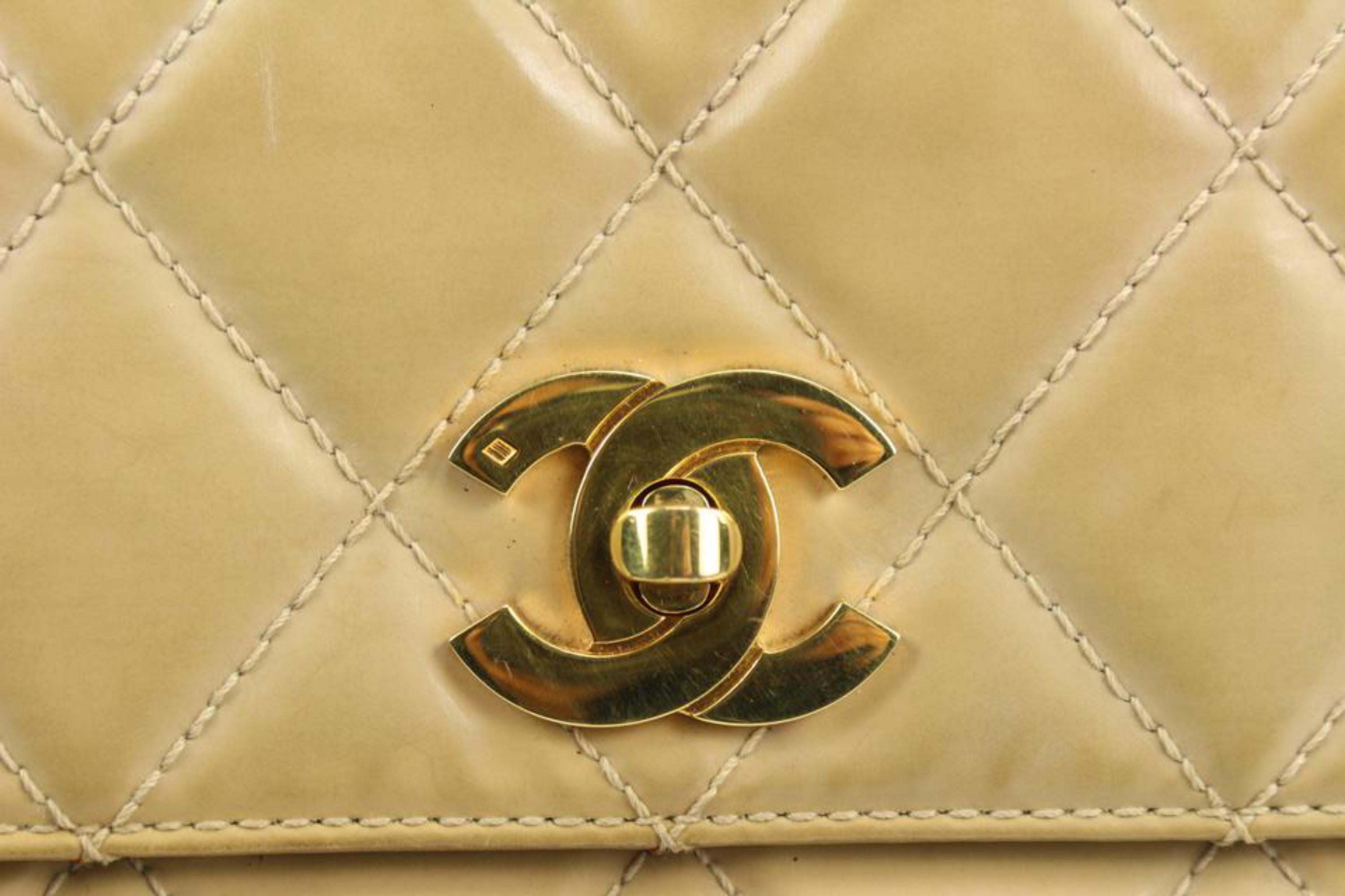 Chanel Beige Quilted Vinyl Turnlock Shoulder Bag 40ck224s 3