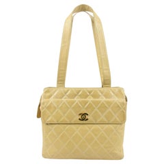 Chanel Beige Quilted Vinyl Turnlock Shoulder Bag 40ck224s