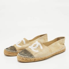 Chanel Beige Raffia CC Cap Toe Espadrille Flats Size 40