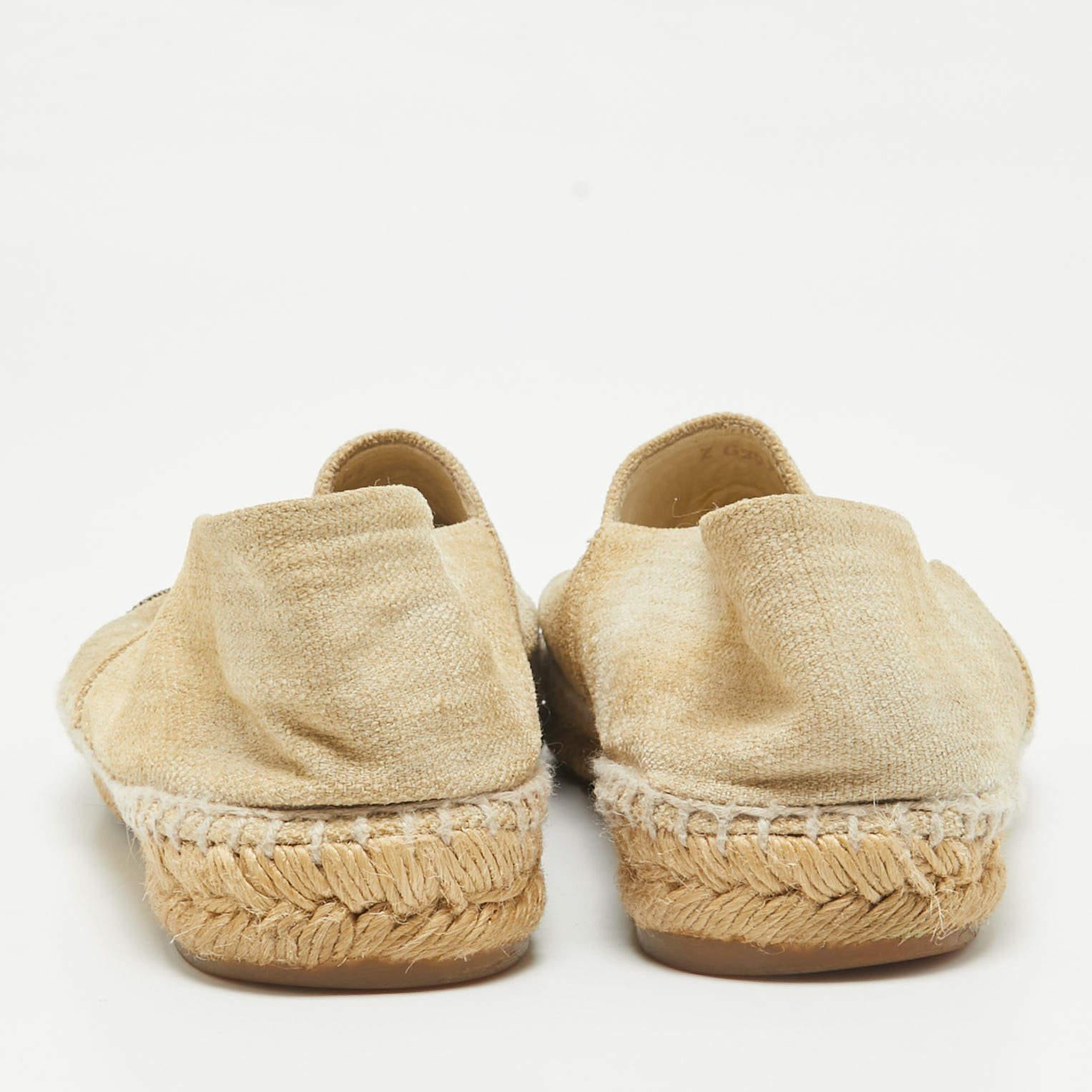 Chanel Beige Raffia CC Cap Toe Espadrille Flats Size 40 1