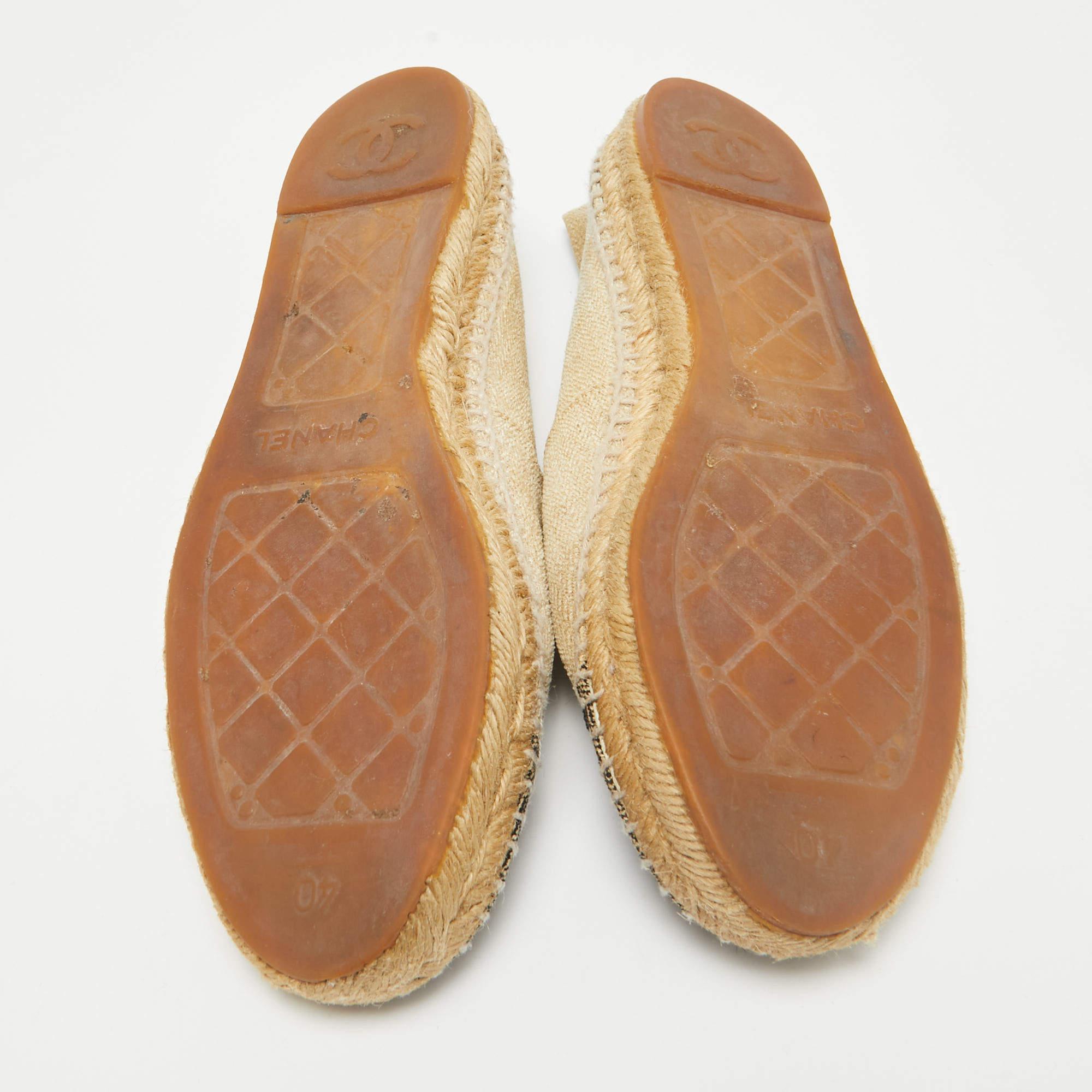 Chanel Beige Raffia CC Cap Toe Espadrille Flats Size 40 2