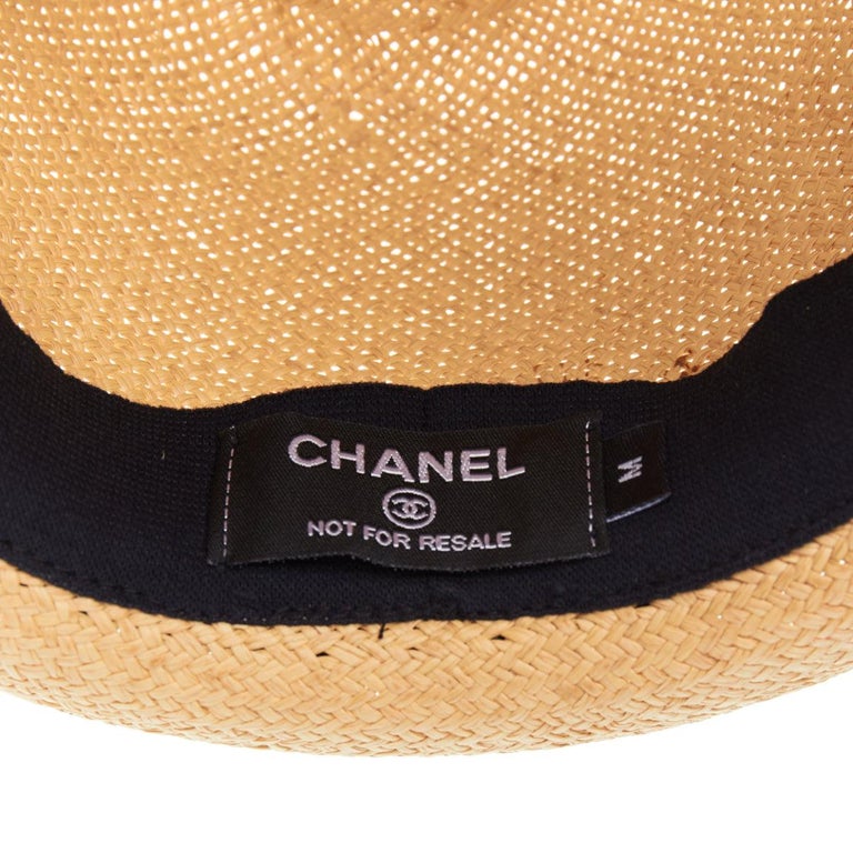 Chanel raffia curled brim navy ribbon CC logo hat CHANEL beige raffia curled brim navy ribbon CC logo trilby  main image 2