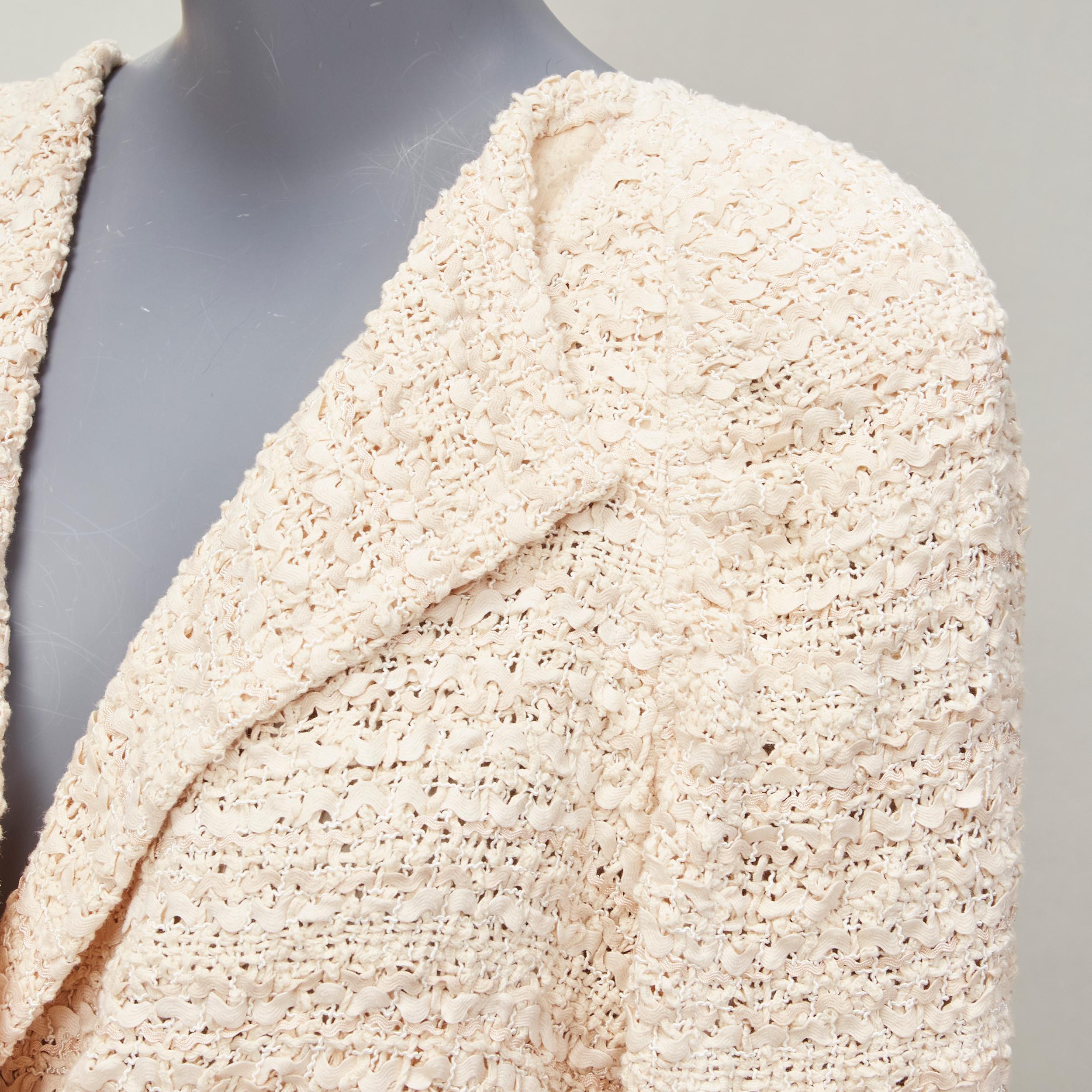 CHANEL beige ribbon tweed CC embellished rope belt wrap jacket FR42 XL 3