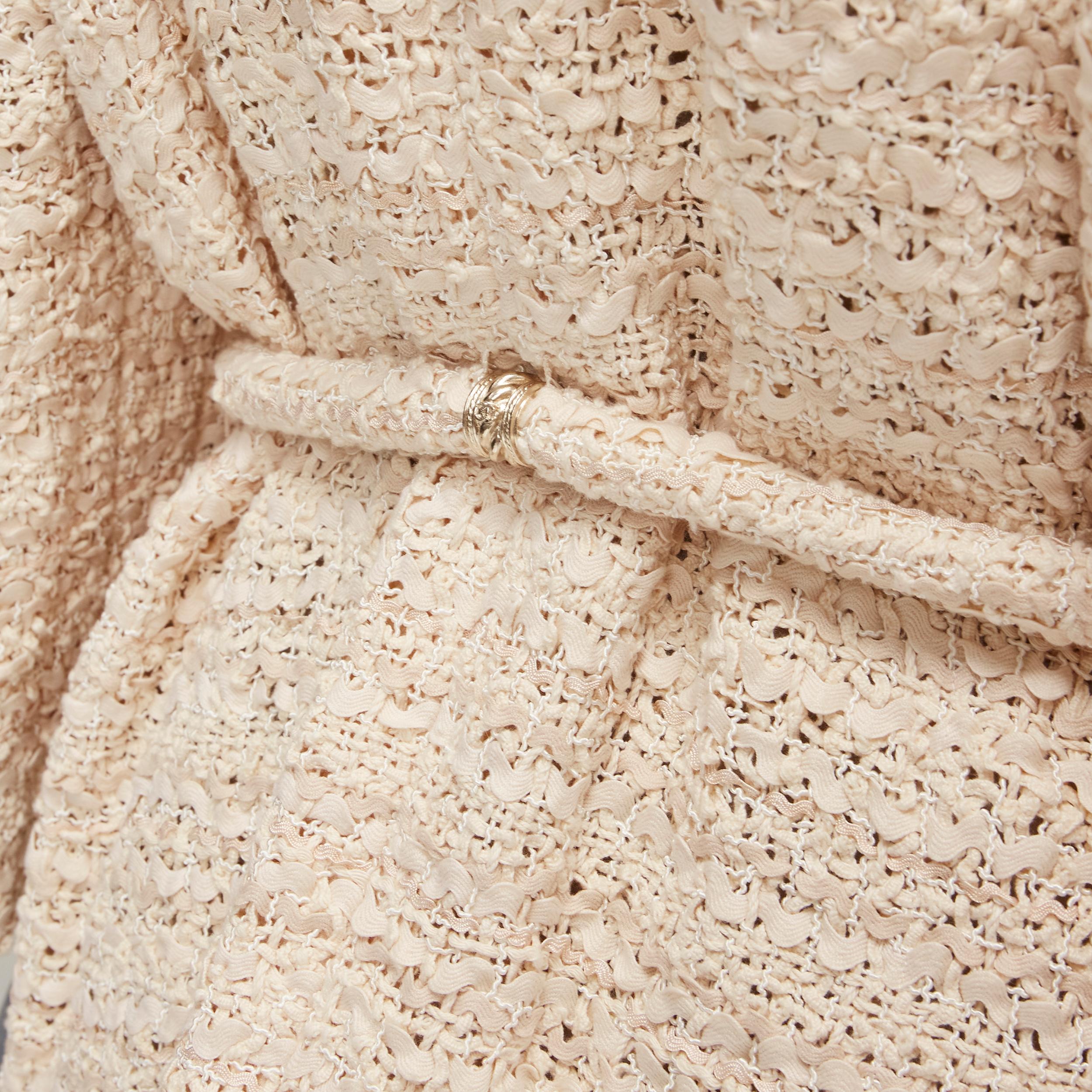 CHANEL beige ribbon tweed CC embellished rope belt wrap jacket FR42 XL For Sale 5