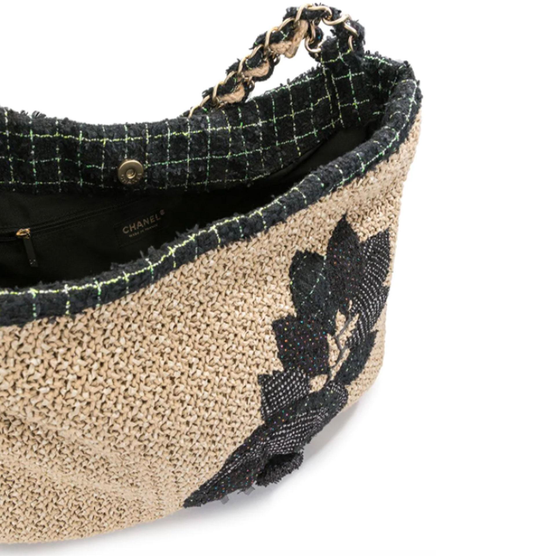 Chanel Beige Rope Organic Raffia Camelia Shoulder Tote For Sale 10