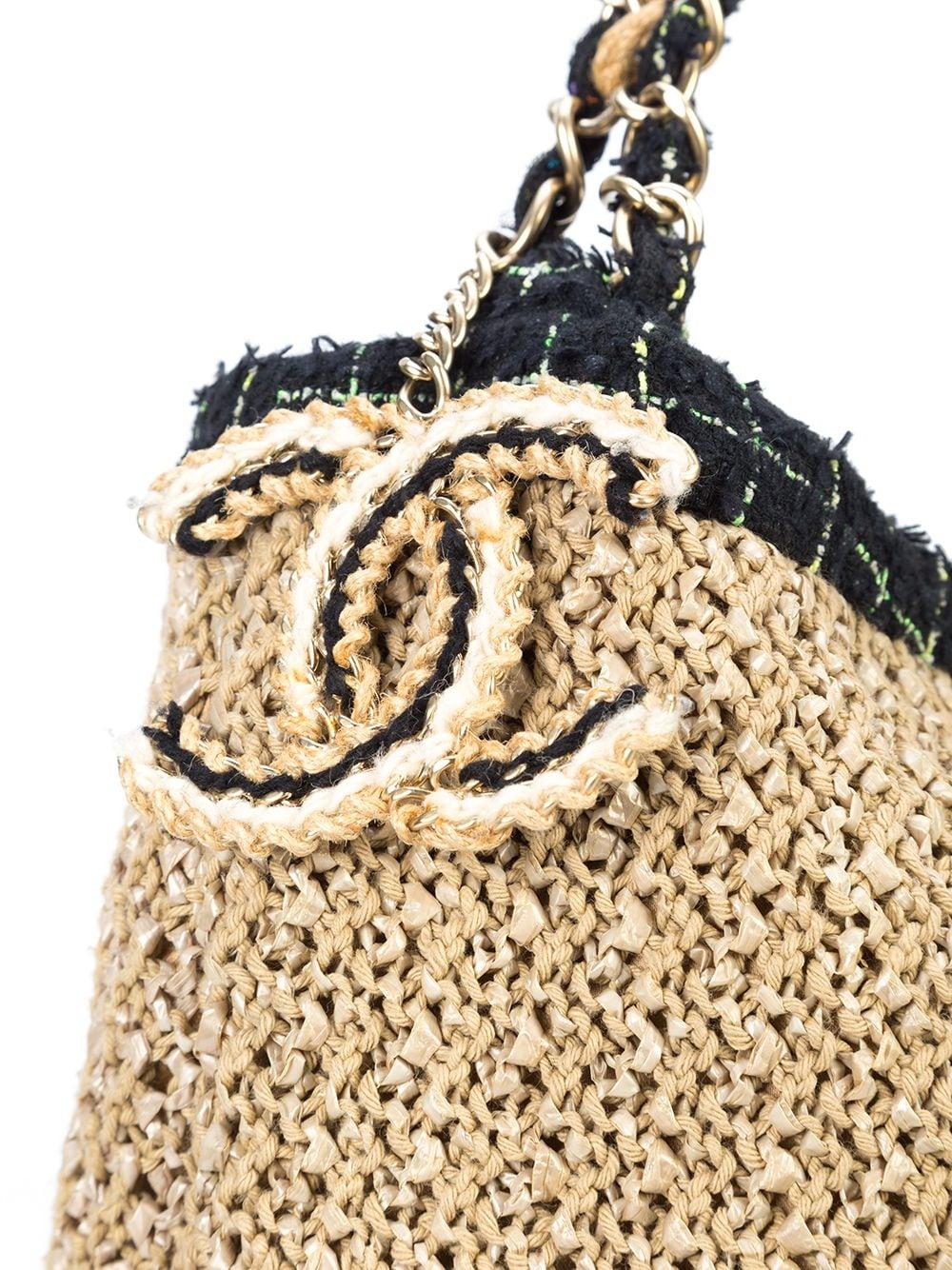Chanel Beige Rope Organic Raffia Camelia Shoulder Tote For Sale 5