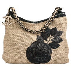 Chanel Borsa a tracolla in rafia organica in corda beige Camelia