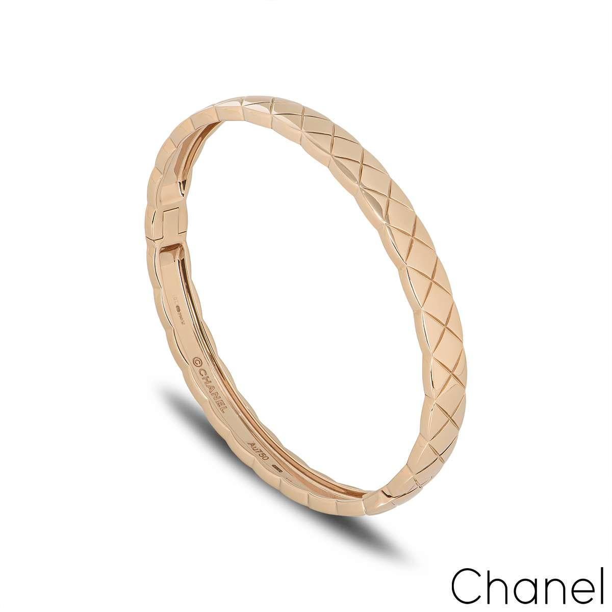 A beautiful 18k beige/rose gold diamond Chanel bracelet from the Coco Crush collection. The bracelet comprises of a quilted motif and measures 6mm in width. The bracelet is a size medium and has a gross weight of 26.2 grams.

The bracelet comes