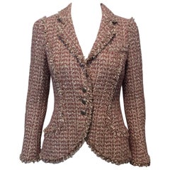 Chanel Beige Rose Tweed Jacket With Fringe Trim Sz34 (Us2) Chanel Beige Rose Tweed Jacket With Fringe Trim Sz34 (Us2)