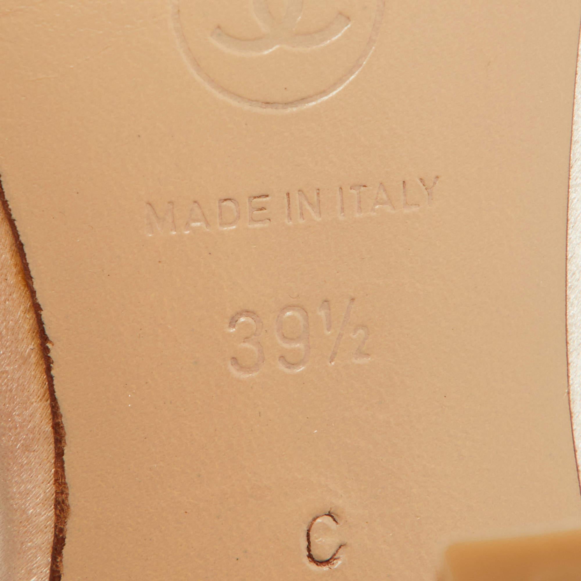 Chanel Beige Satin Crystal Embellished Slingback Sandals Size 39.5 For Sale 2