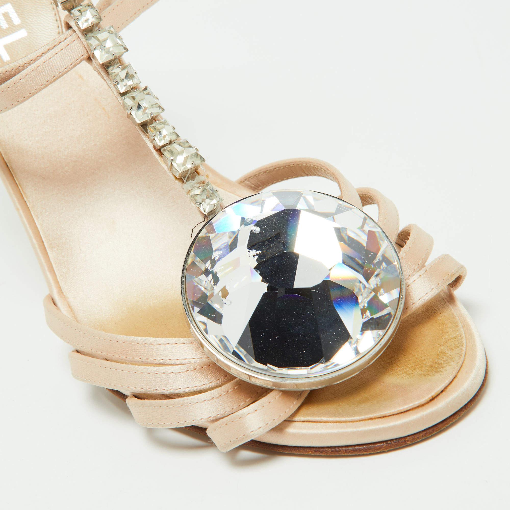Chanel Beige Satin Crystal Embellished Slingback Sandals Size 39.5 For Sale 4