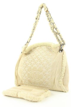 Chanel Beige Shearling Chain Hobo Bag with Pouch54ccs125