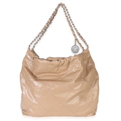 Chanel Beige Shiny Quilted Calfskin Small Chanel 22 Hobo