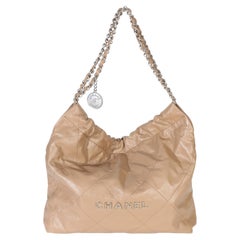 Chanel Beige Shiny Quilted Calfskin Small Chanel 22 Hobo