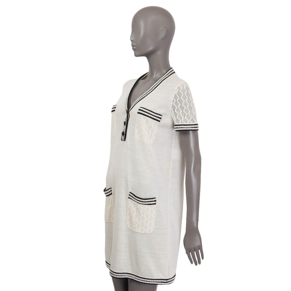 Women's CHANEL beige silk blend 20219 CROCHET TRIM KNIT Dress 38 S