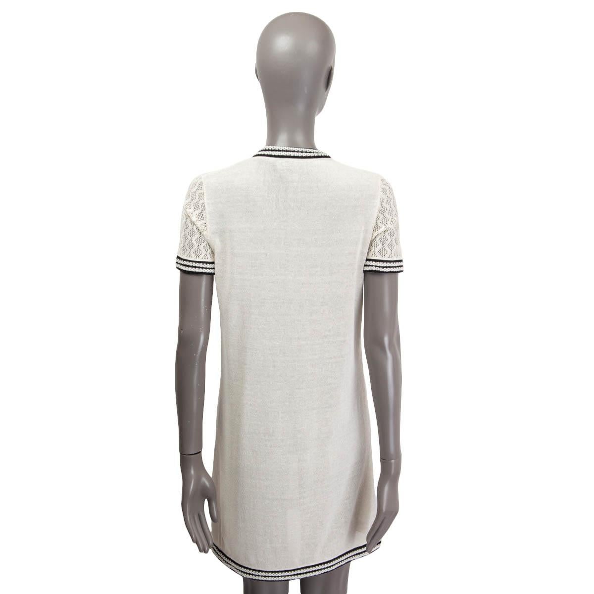 CHANEL beige silk blend 20219 CROCHET TRIM KNIT Dress 38 S 1