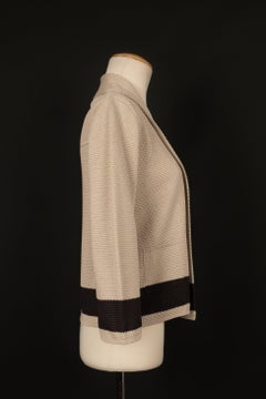 Chanel Beige Silk Jacket Embroidered with Black Strip Spring, 2006