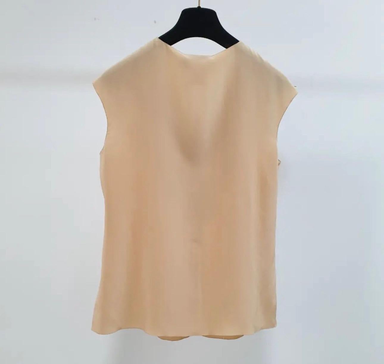 Chanel Beige Silk Ruffle CC Buttons  Blouse For Sale 1