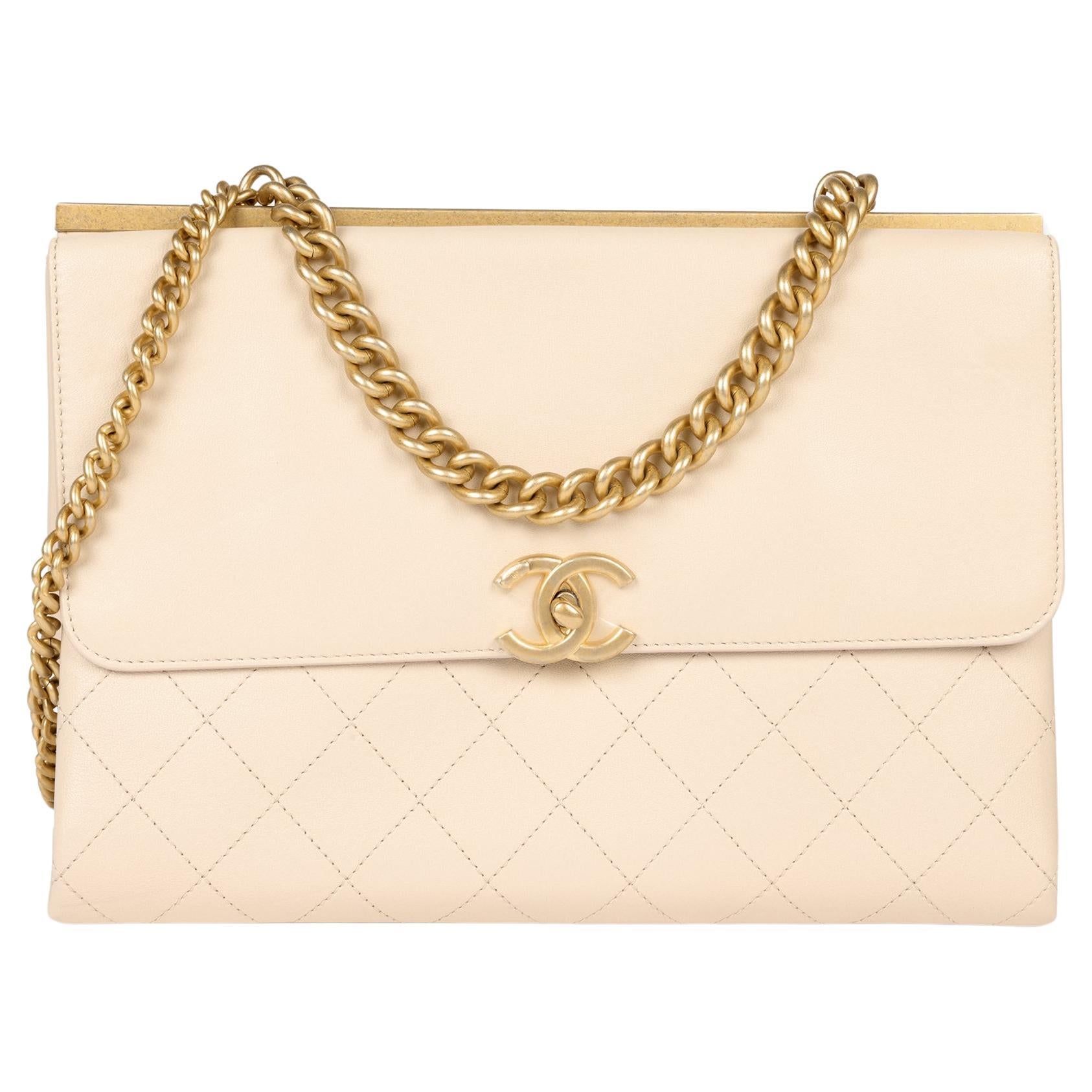 Chanel Beige Smooth & Quilted Calfskin Leather Small Coco Luxe Bag For Sale