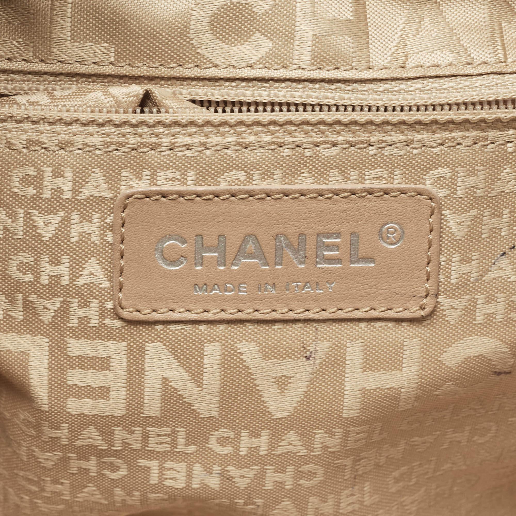Chanel Beige Square Quilt Caviar Leather LAX Bowler Bag For Sale 9