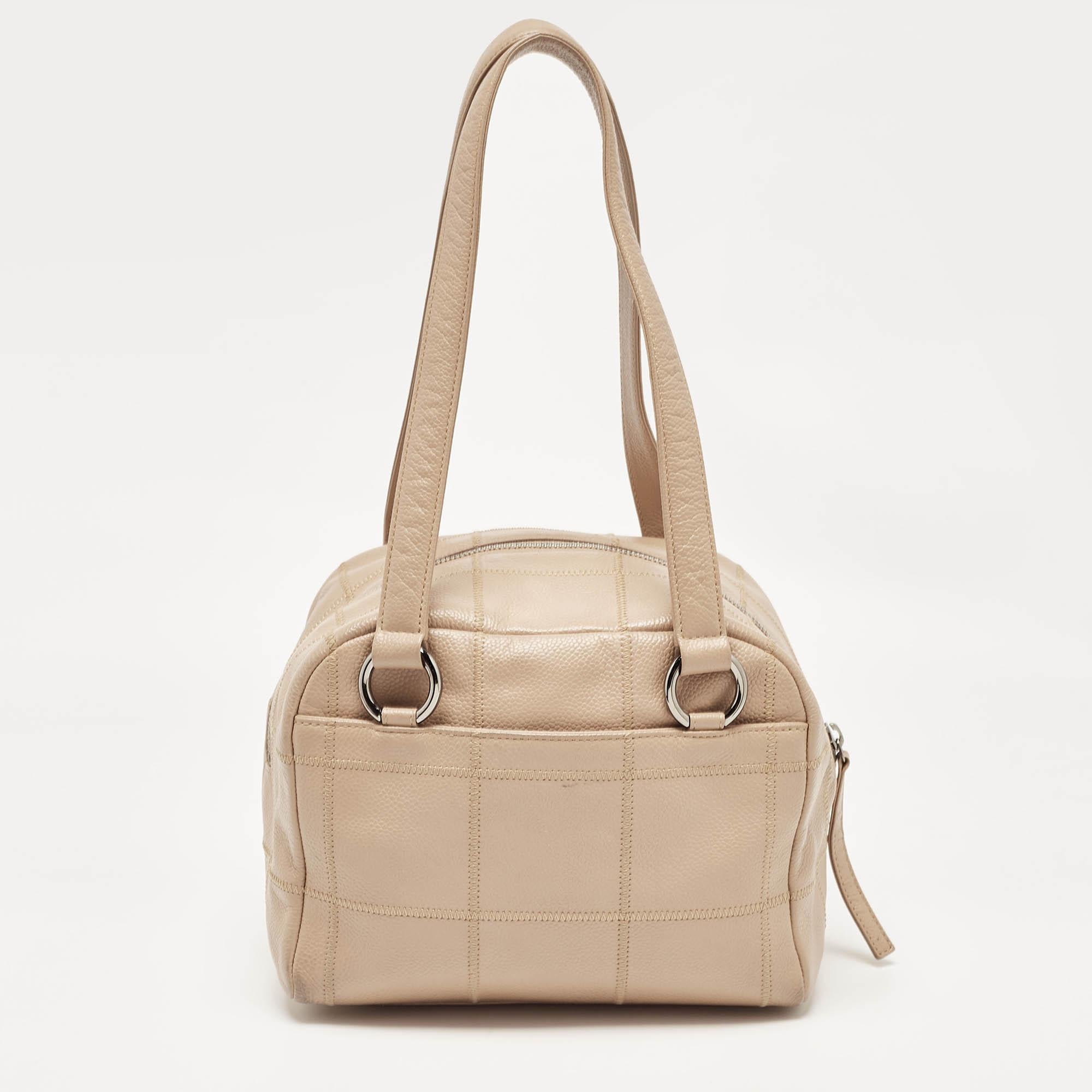 Chanel Beige Square Quilt Caviar Leather LAX Bowler Bag 11