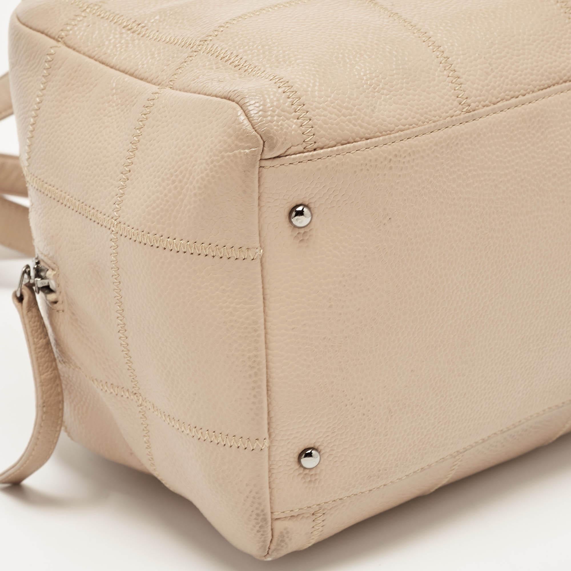 Chanel Beige Square Quilt Caviar Leather LAX Bowler Bag 2