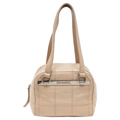 Chanel Beige Square Quilt Caviar Leather LAX Bowler Bag