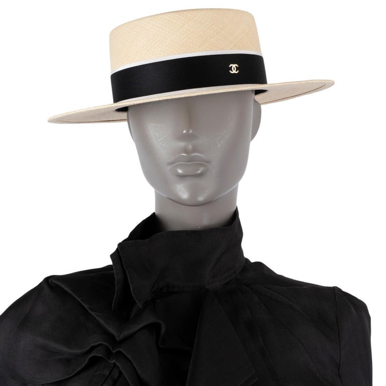 CHANEL beige straw BOATER Hat M at 1stDibs | chanel straw hat, chanel beach  hat, chanel boater hat
