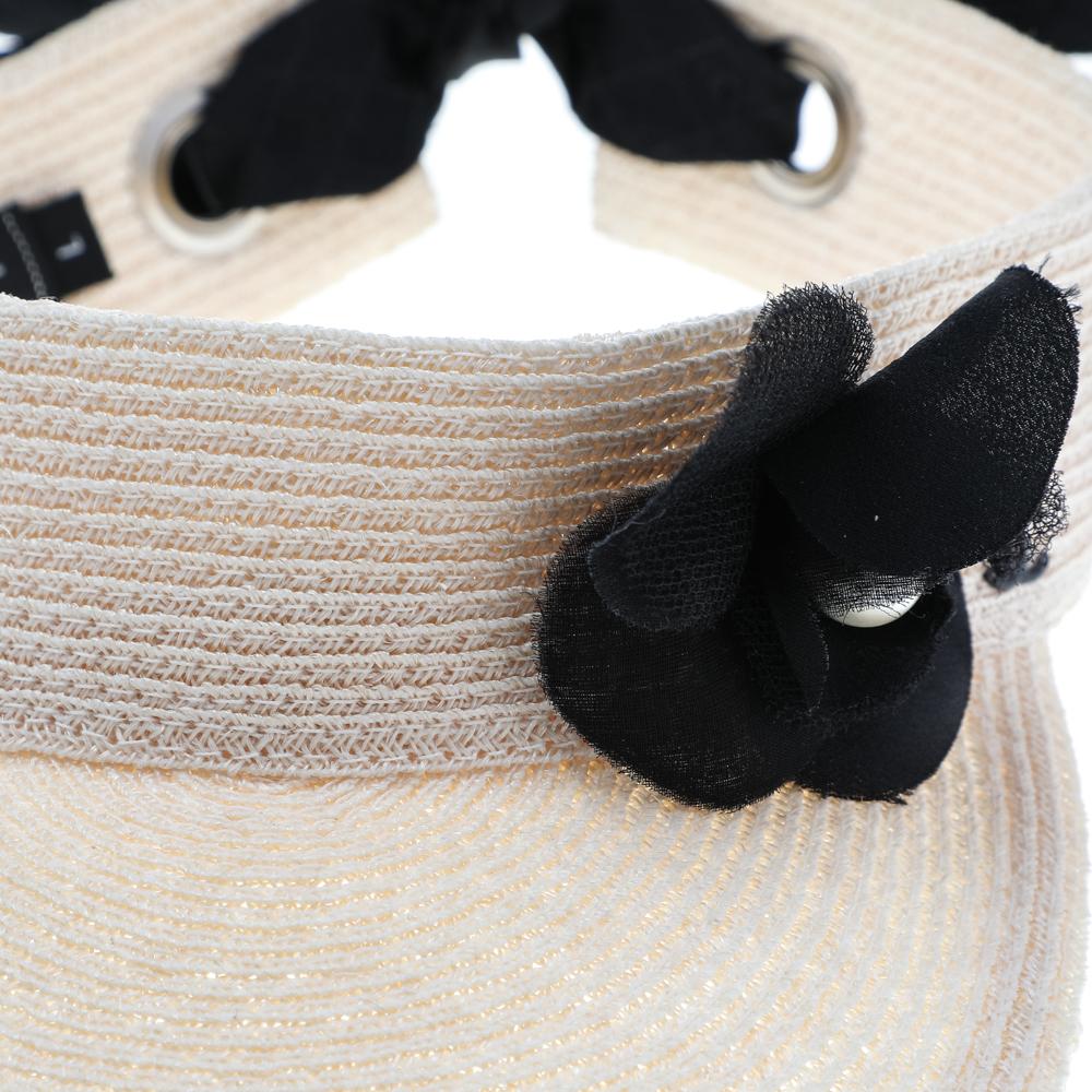 Chanel Beige Straw Tie Up Visor Hat L In Excellent Condition In Dubai, Al Qouz 2