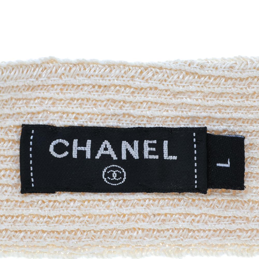 Women's Chanel Beige Straw Tie Up Visor Hat L