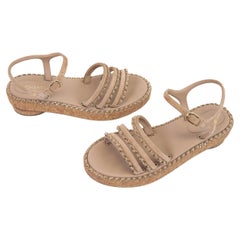Chanel Beige Suede 2020 Interlocking Cork CC Logo Sandals 39.5