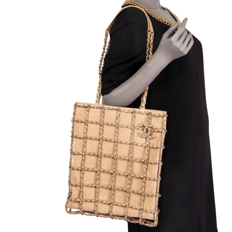 CHANEL beige suede 2020 LARGE SHOPPING CHAIN TOTE Bag at 1stDibs