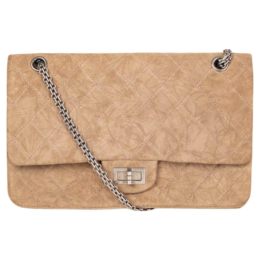 CHANEL beige suede 2.55 REISSUE 227 MAXI DOUBLE FLAP Shoulder Bag