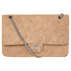 CHANEL beige suede 2.55 REISSUE 227 MAXI DOUBLE FLAP Shoulder Bag