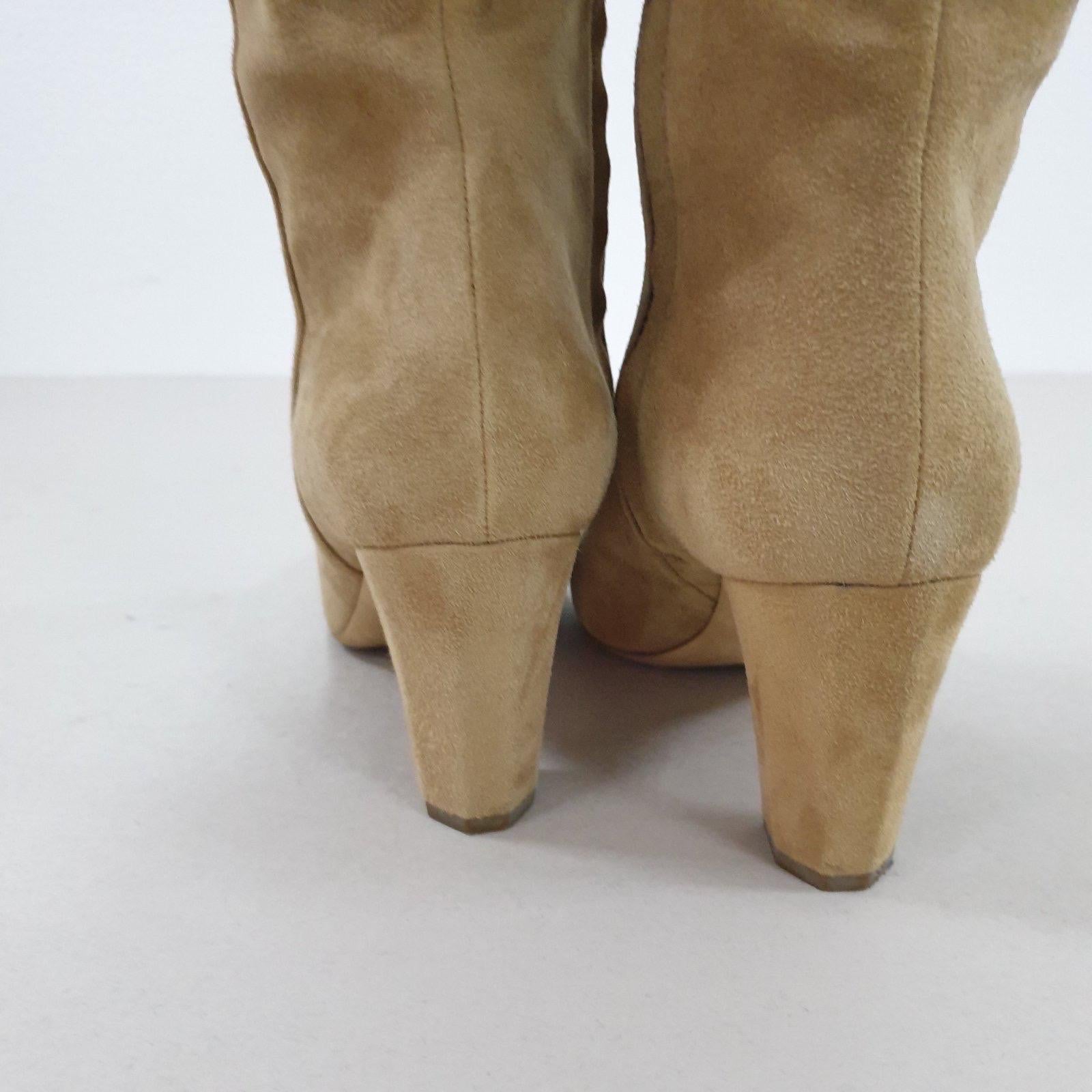 CHANEL Beige Suede Cap Toe CC Thigh High Over The Knee Tall Boots In Good Condition For Sale In Krakow, PL