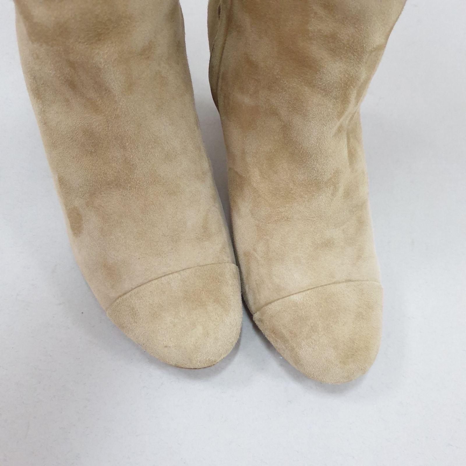 CHANEL Beige Suede Cap Toe CC Thigh High Over The Knee Tall Boots For Sale 2