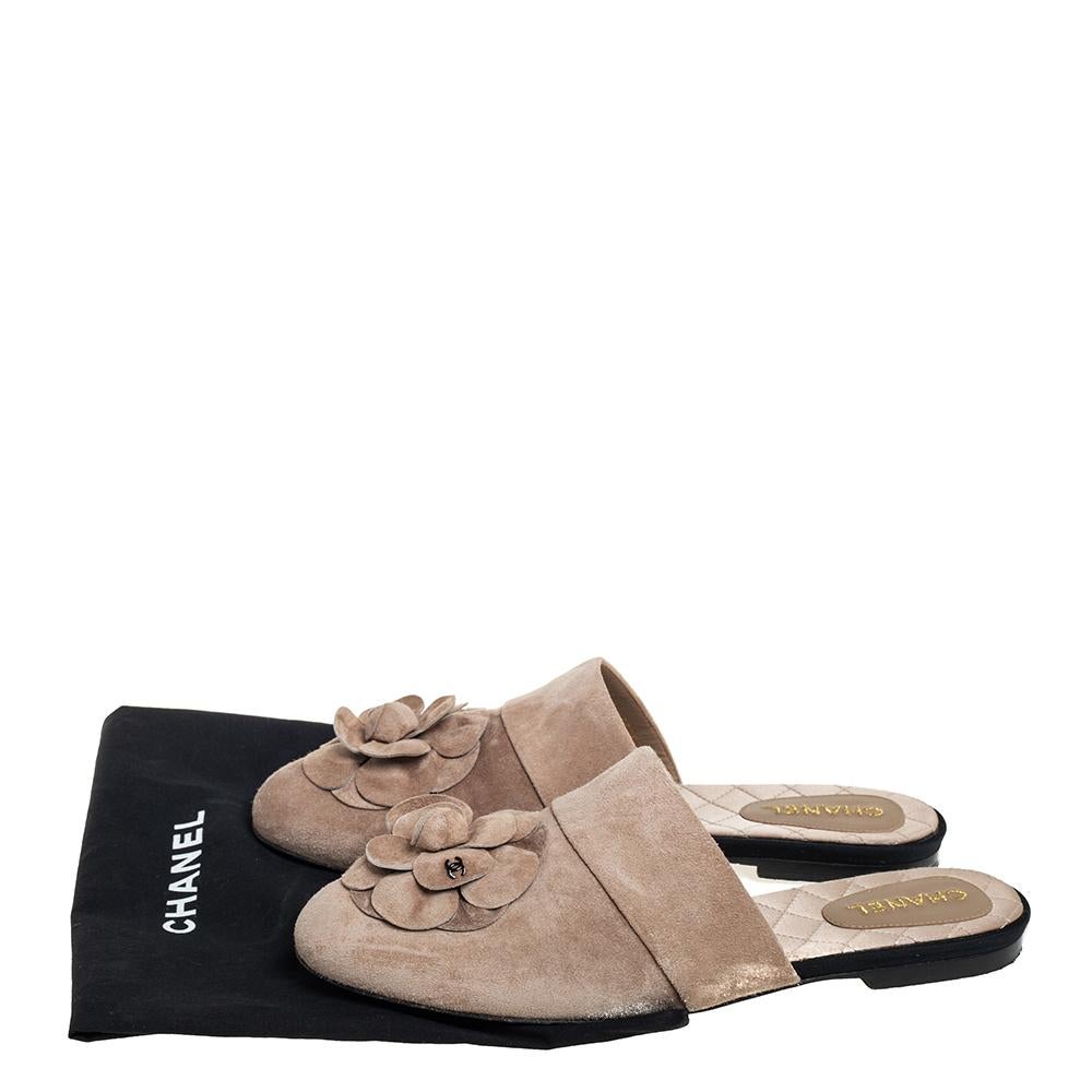 Chanel Beige Suede CC Embellished Mules Sandals Size 40 at 1stDibs